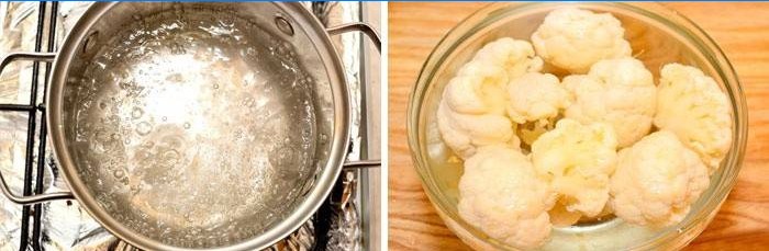 Blanched karfiol v slanej vode