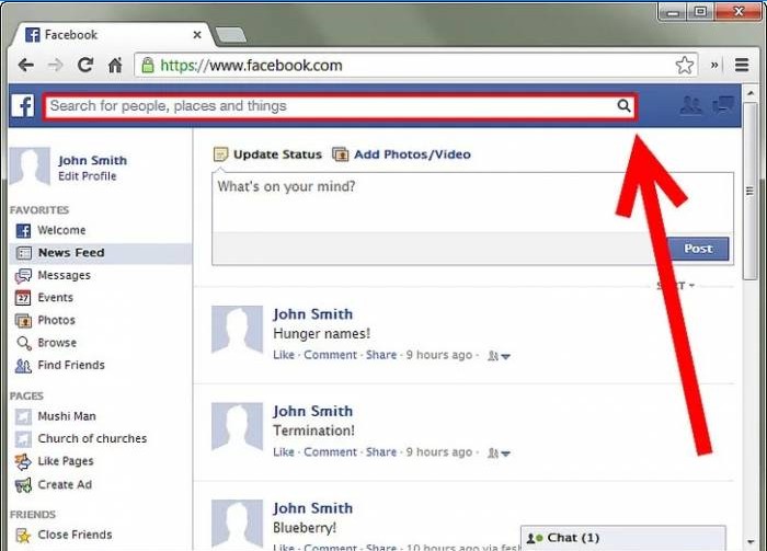 Vyhľadávací panel Facebooku