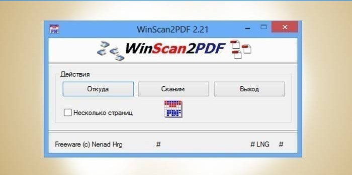 Okno pomocného programu WinScan2PDF