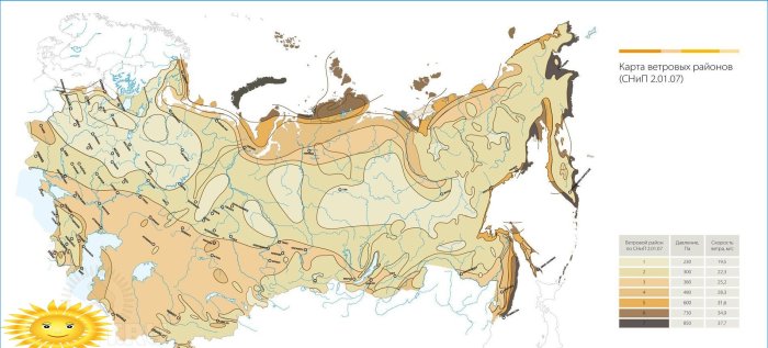 Mapa veterných oblastí SNIP 2.01.7