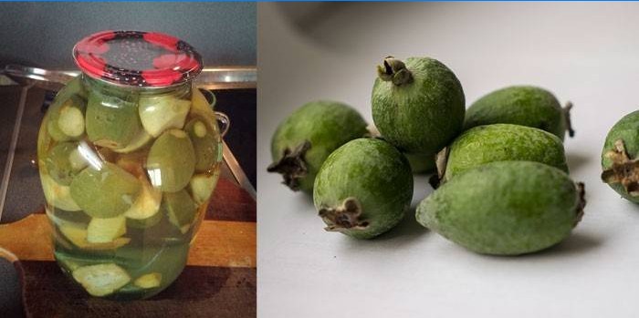 Feijoa kompot v pohári a ovocí