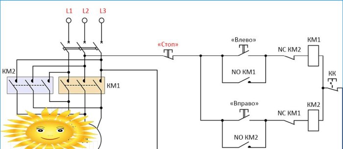 Reverzibilné pripojenie trojfázového motora