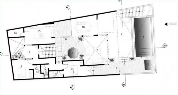 Podrobný náčrt dispozície prízemia domu Cristal House