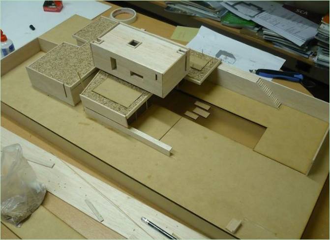 Drevený model bunkra v Argentíne